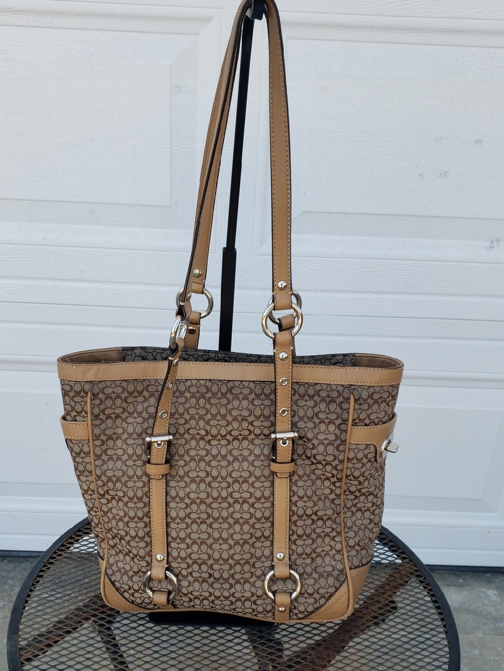 Coach Micro CC Jacquard Canvas Leather Gallery Tote Bag Monogram Y2K Classic - Picture 4 of 17